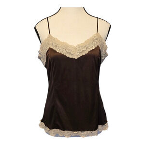 VTG Y2K Worthington Cami Womens Size Large Chocolate Brown Lace Fairy Grunge